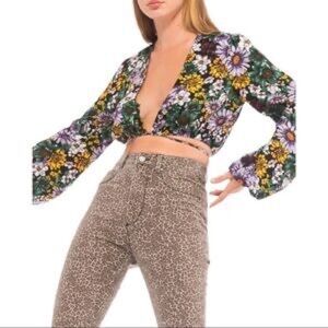 AFRM tie front long sleeve floral crop top